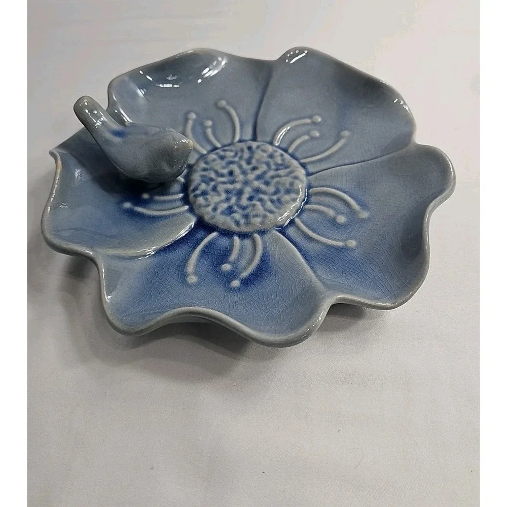 Vintage Periwinkle Art Pottery Bird Water‎ Dish Bowl 9.5